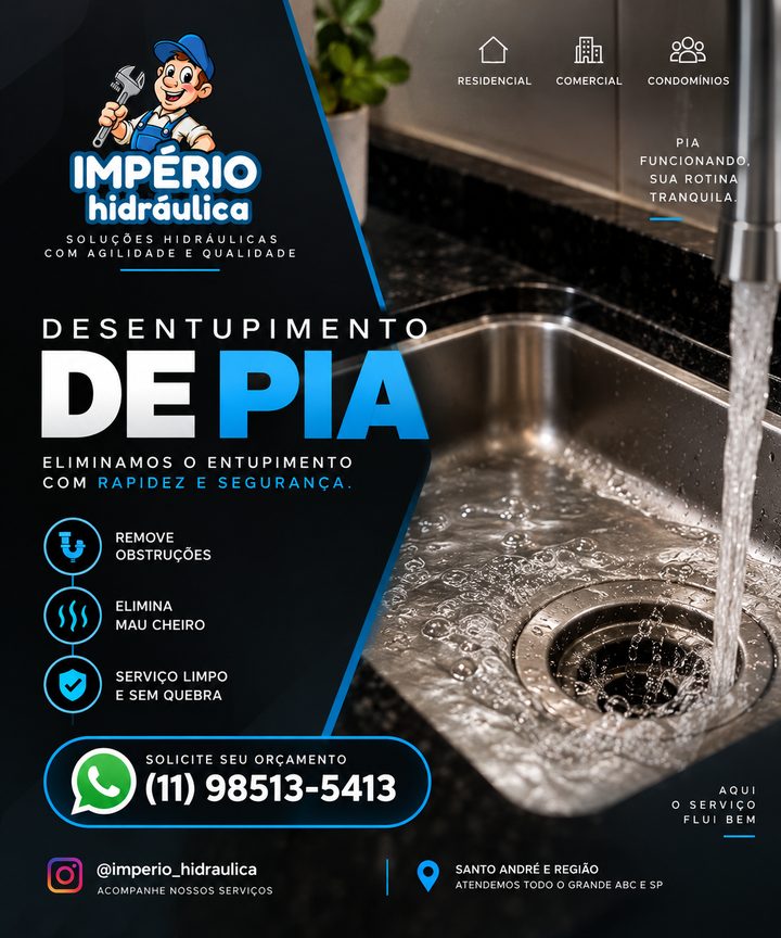 Desentupimento de pia em Santo André