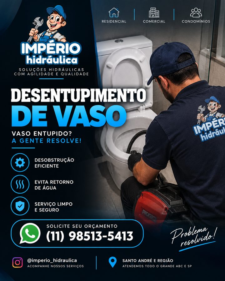 Desentupimento de vaso sanitário em Santo André